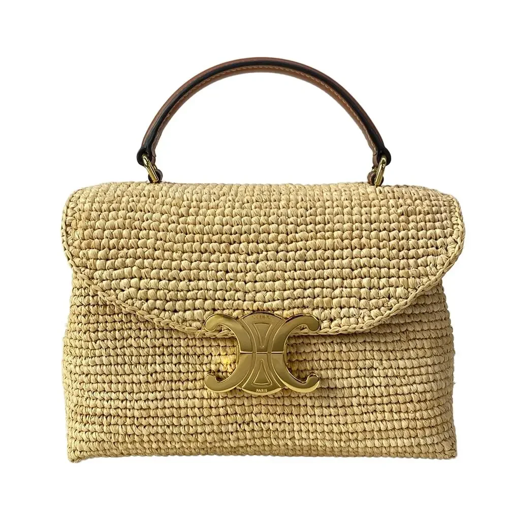 Celine Teen Nino Bag Handbag 118112GNQ.02NT Beige Dark Brown Raffia Leather